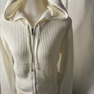 No Boundaries Women's Winter White Zip-Up Hooded Sweater
